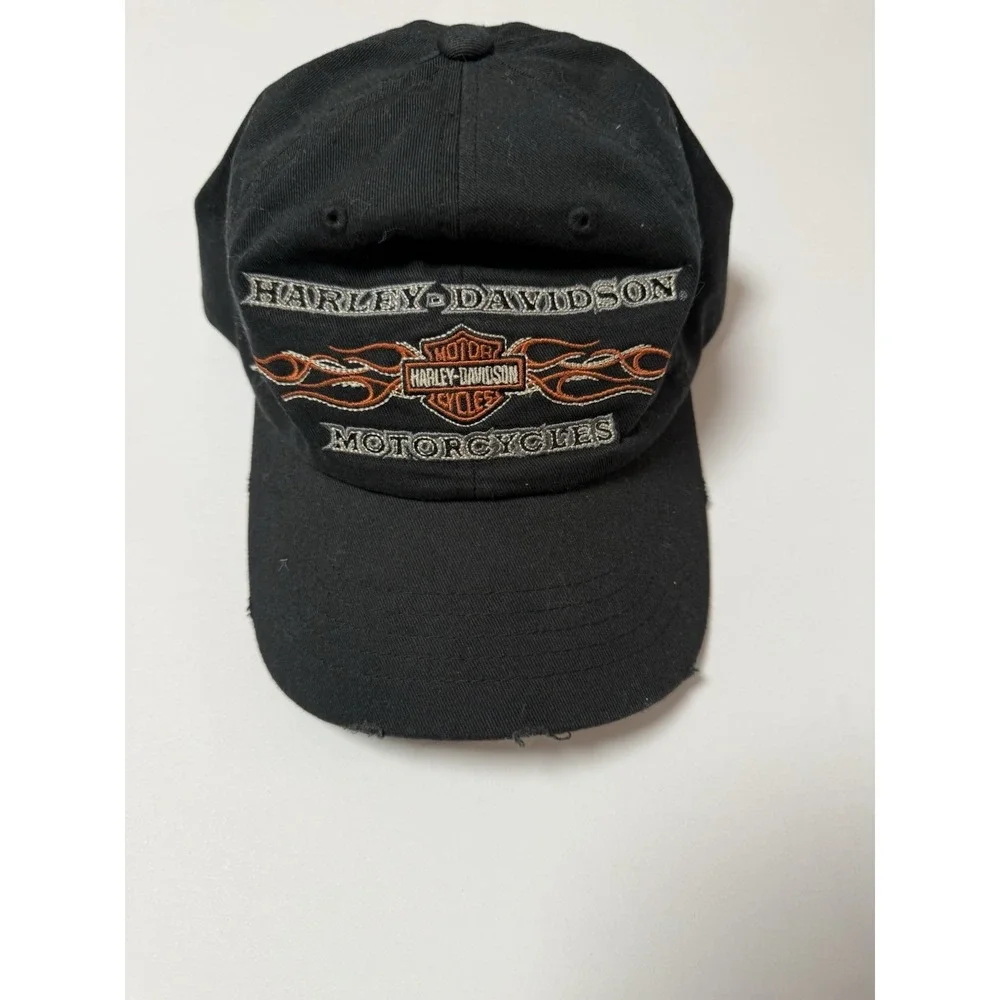Vintage Harley Davidson Hat Black Orange Flames OSFM